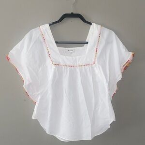 Madewell White Blouse with Vibrant Bead Details